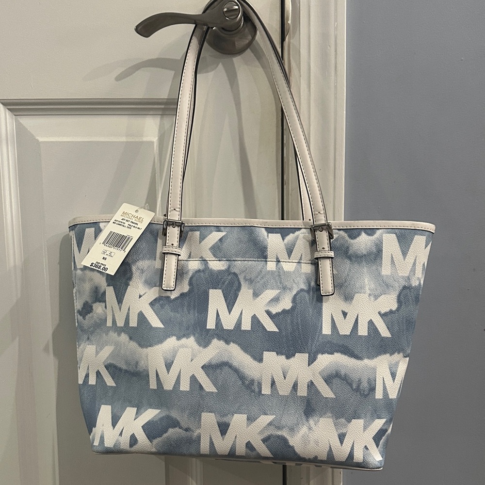 Michael Kors Cloudy Blue and White Tote